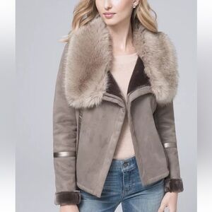STUNNING NWT WHBM cropped jacket with faux fur collar